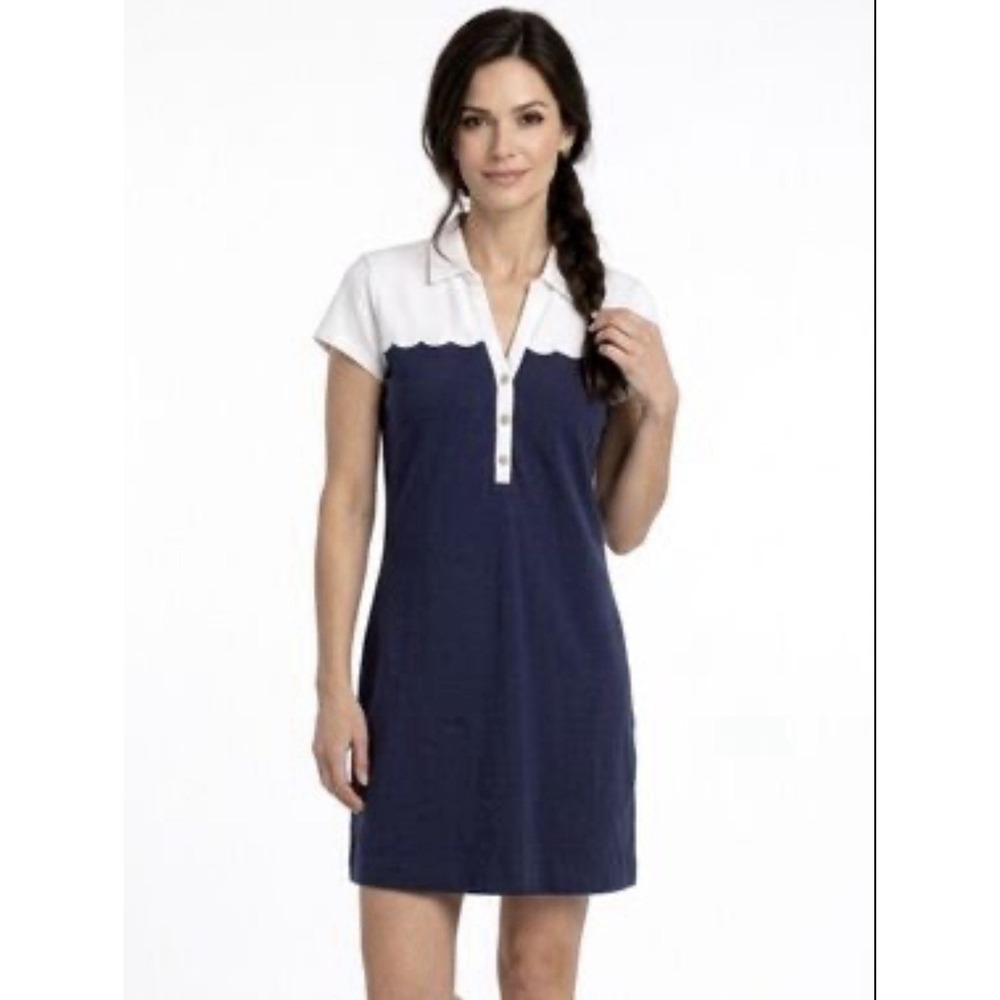 Lilly Pulitzer Navy Blue and White Tonda Polo Scalloped Polo Dress Size Small